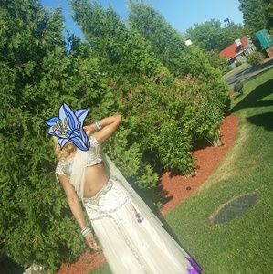 Purple and cream dress